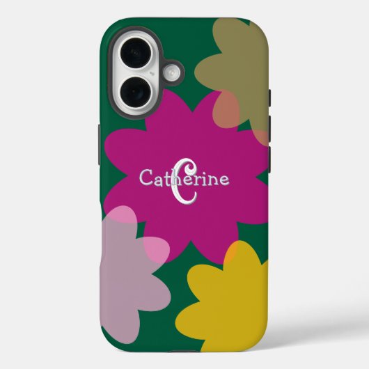 レトロ フラワー ダーク グリーン カスタム 名前とイニシャル Case-Mate iPhoneケース (裏面)