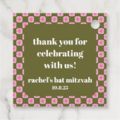 レトロ フラワー チェックボード ピンク 緑 バット ミッツヴァー フェイバータグ (裏面)