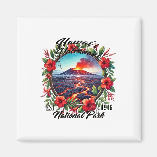 レトロ フラワー ハワイ 火山国立公園 キャンプ マグネット (正面)