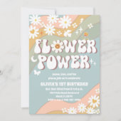 レトロ フラワー パワー 誕生日招待状 招待状 (正面)