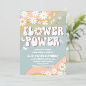 レトロ フラワー パワー 誕生日招待状 招待状 (スタンド正面)