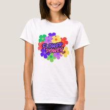 レトロ フラワー パワー 60年代 70年代 フラワー柄スローガンTシャツ