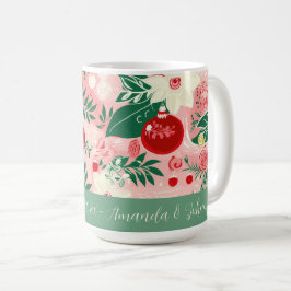 レトロ フラワー ピンク グリーン クリスマスマグ コーヒーマグカップ