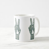 レトロ フラワー ピースサインとハトの芸術植物の太陽 コーヒーマグカップ (正面右)