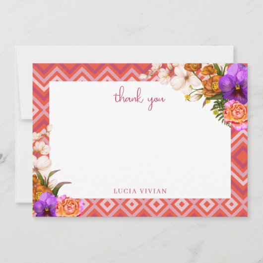 レトロ フラワー フクシア ブライダル シャワー サンキューカード (正面)