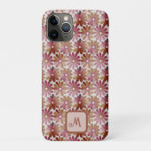 レトロ フラワー モノグラム ピンクとブラウンの名入れ Case-Mate iPhoneケース (裏)
