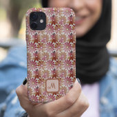 レトロ フラワー モノグラム ピンクとブラウンの名入れ Case-Mate iPhoneケース