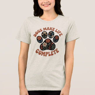 レトロ フラワー 犬の足跡 トライブレンドＴシャツ