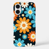 レトロ フラワー 花 青 オレンジ 白 グルービー Case-Mate iPhoneケース (裏面)