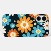 レトロ フラワー 花 青 オレンジ 白 グルービー Case-Mate iPhoneケース (裏面 (横))