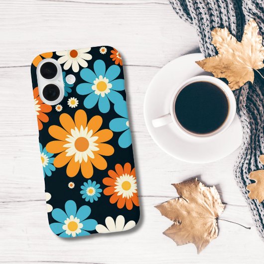 レトロ フラワー 花 青 オレンジ 白 グルービー Case-Mate iPhoneケース