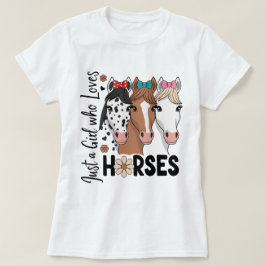 レトロ フラワー 馬好き女子 カートゥーン Tシャツ