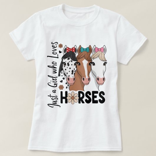 レトロ フラワー 馬好き女子 カートゥーン Tシャツ (デザイン正面)