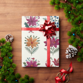 レトロ フレア フラワー クリスマス ラッピングペーパー
