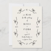 レトロ フレンチ プレイフル ボウ フレーム ウェディング ハンドライティング セーブザデート (正面)