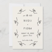 レトロ フレンチ 遊び心のあるリボンフレーム 結婚式 手描き セーブザデート (正面)