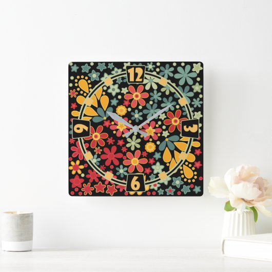レトロ.フローラモチーフ2 スクエア壁時計 (ホーム)