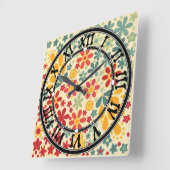レトロ.フローラモチーフ スクエア壁時計 (傾斜)