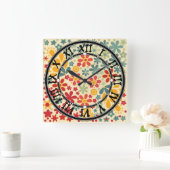 レトロ.フローラモチーフ スクエア壁時計 (ホーム)