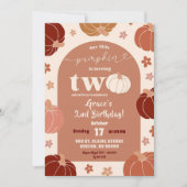 レトロ フローラル パンプキン アーチ 2歳の誕生日 女の子 招待状 (正面)