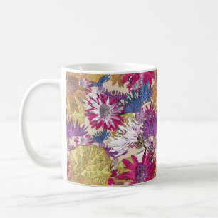 レトロ,フローラ,赤い花,花束,青い花, コーヒーマグカップ