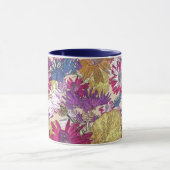 レトロ,フローラ，赤い花，花束，青い花， マグカップ (中央)