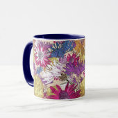 レトロ,フローラ，赤い花，花束，青い花， マグカップ (正面左)