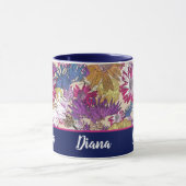 レトロ,フローラ，赤い花，花束，青い花， マグカップ (中央)