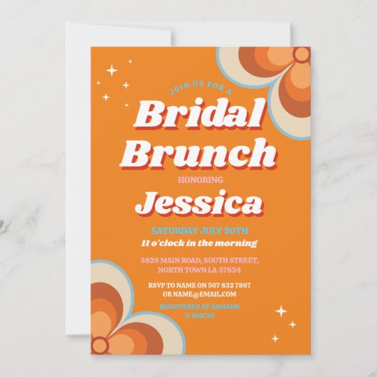 レトロ ブライダル ブランチ 1970年代 オレンジ ヴィンテージ 招待状 (正面)