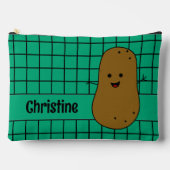 レトロ、ブラウンポテト、ティール（緑がかった色）カスタム アクセサリーポーチ (正面)