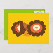 レトロ ブラウン フラワーズ ポストカード (正面/裏面)