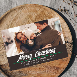 レトロ ブラウン 写真 クリスマスカード | 横向き 招待状