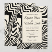 レトロ ブラック スワール アブストラクト パターン 招待状 (正面/裏面)