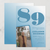 レトロ ブルーグラデーション 写真 男性 89歳の誕生日 招待状 (正面/裏面)