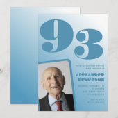 レトロ ブルーグラデーション 写真 男性 93歳の誕生日 招待状 (正面/裏面)