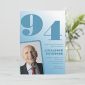 レトロ ブルーグラデーション 写真 男性 94歳の誕生日 招待状 (スタンド正面)