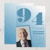 レトロ ブルーグラデーション 写真 男性 94歳の誕生日 招待状 (正面/裏面)