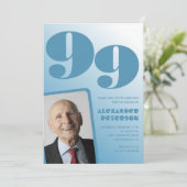 レトロ ブルーグラデーション 写真 99歳の誕生日 男性用 招待状 (スタンド正面)