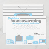 レトロ ブルー エレクトロニクス 招待状 (正面/裏面)