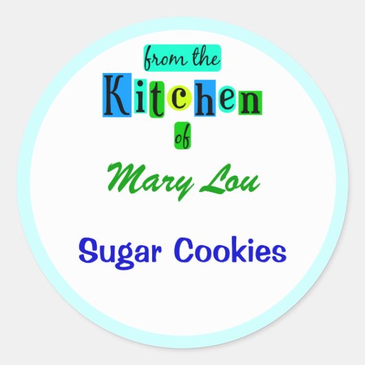 レトロ・ブルー・グリーン・ステッカーのキッチンから ラウンドシール (正面)