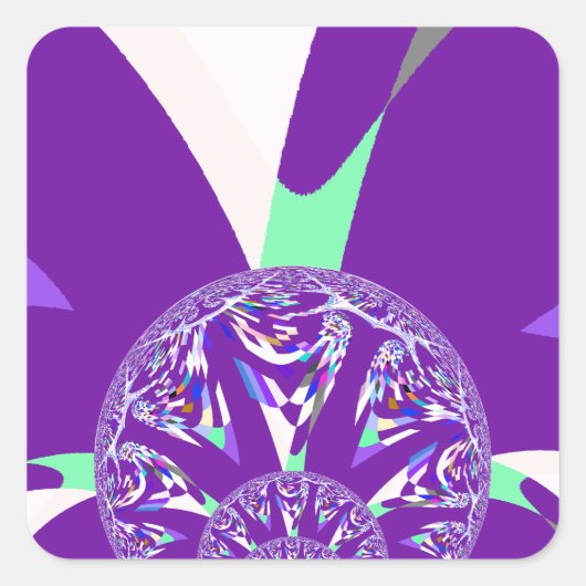 レトロ ブルー シアン カラフルな万花鏡 アート プリント スクエアシール (正面)