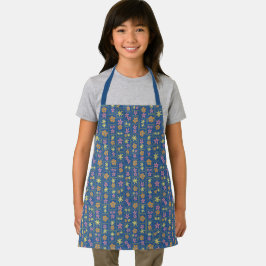 レトロ ブルー パッチワーク フラワー 子供服 エプロン