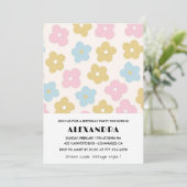 レトロ ブルー ピンク フラワー 95歳の誕生日パーティーの招待状 招待状 (スタンド正面)