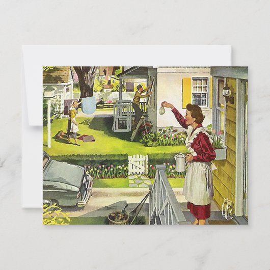 レトロ ブロックパーティー ご近所会 招待状 (正面)