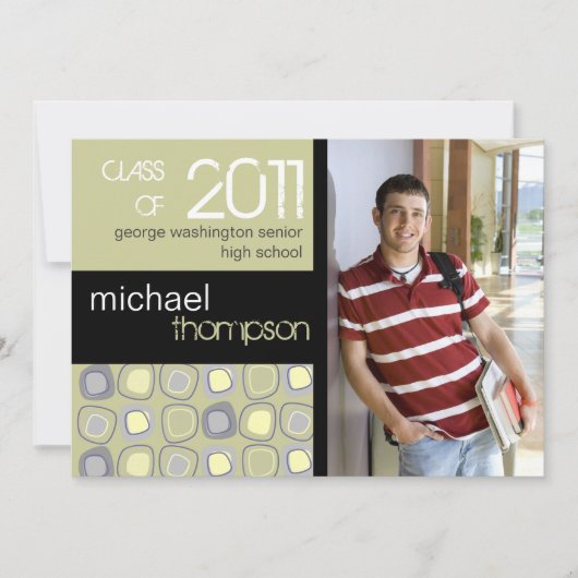 レトロ·ブロック·ガイ卒業パーティー発表 招待状 (正面)