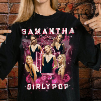 レトロ・ブートレグ・ラップTシャツ ピンク ガーリー 写真追加 トレンディー Tシャツ