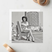 レトロ「プードル付き女性」ノートカード ノートカード (正面/裏面インサイチュ)