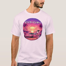 レトロ・ベイパーウェーブの夕焼け車アートTシャツ