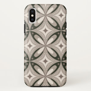 レトロ ベージュ ブラウン 幾何学模様 iPhone XSケース