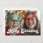 レトロ ホワイト 手書き風 メリークリスマス 1枚の写真 シーズンカード (正面)